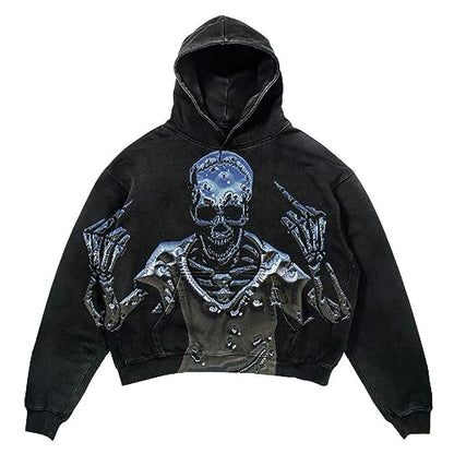 Halloween Gothic Casual Alphabet Blast Print Pattern Skull Fashion Hoodie Men Harajuku Men Clothing