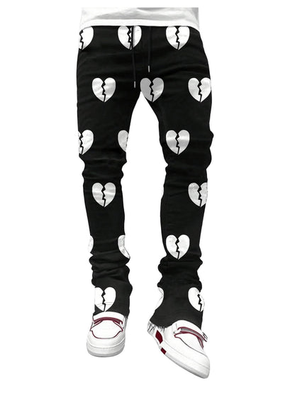 GORGLITTER Men's Letter Print Stacked Sweatpants Flared Y2K Drawstring Waist Jogger Pants