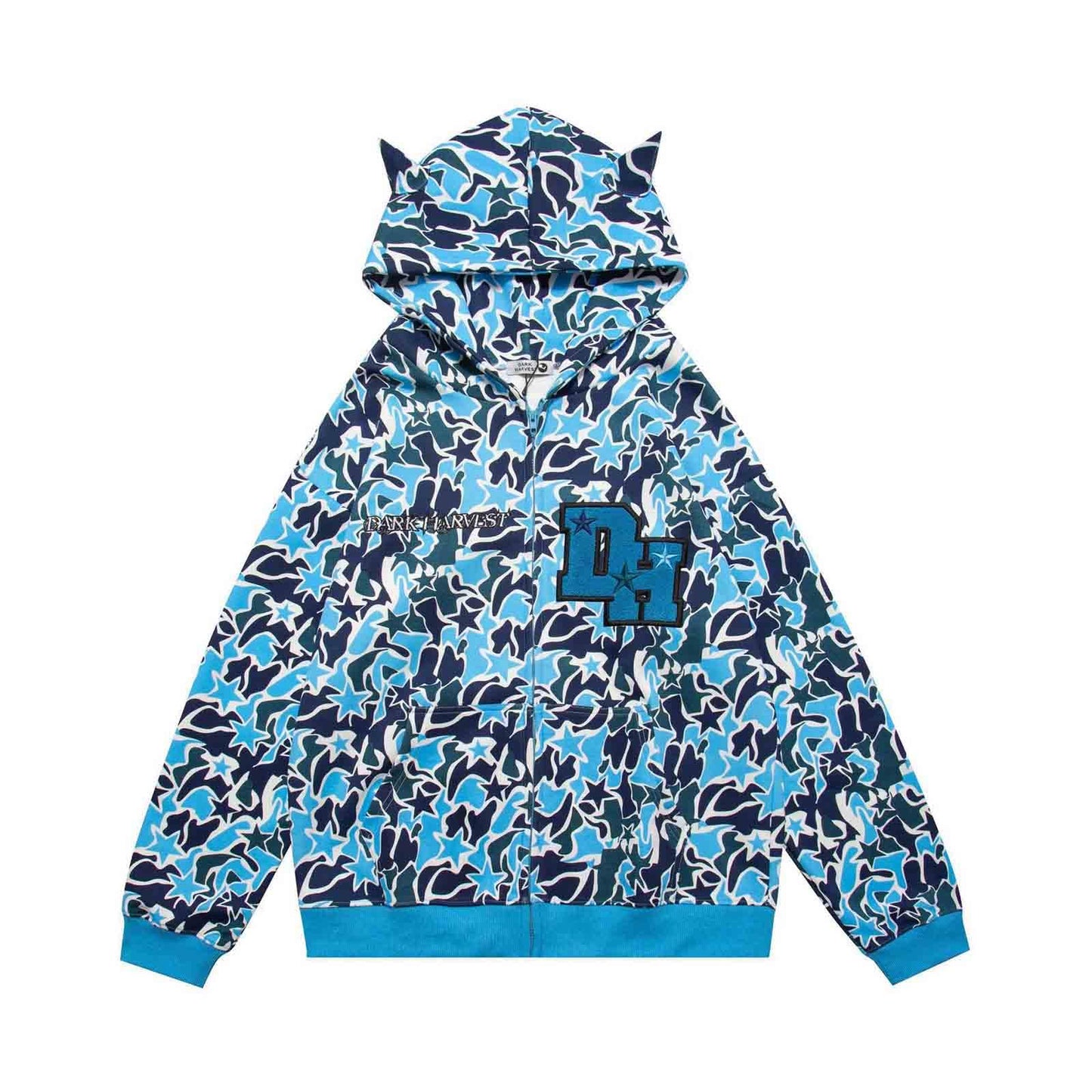 INFENU Gothic Hoodie Hat Print Dark Hoodie Harajuku Hoodie Sportswear Trend Splicing Hollow Print Street Hip Hop (blue,XXXL,3X-Large)