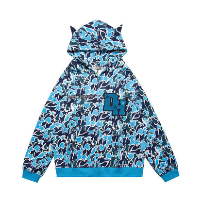 INFENU Gothic Hoodie Hat Print Dark Hoodie Harajuku Hoodie Sportswear Trend Splicing Hollow Print Street Hip Hop (blue,XXXL,3X-Large)