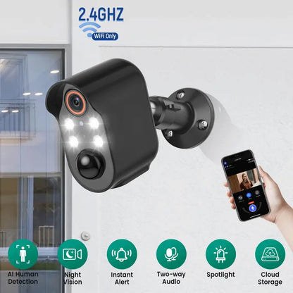 Wireless Outdoor Security Camera, AI Human Detection 2.4Ghz Wi-Fi Only Security Camera, Two-Way Communication Security Camera, Full HD Home Security Camera, Home & Office Security Cameras & Systems